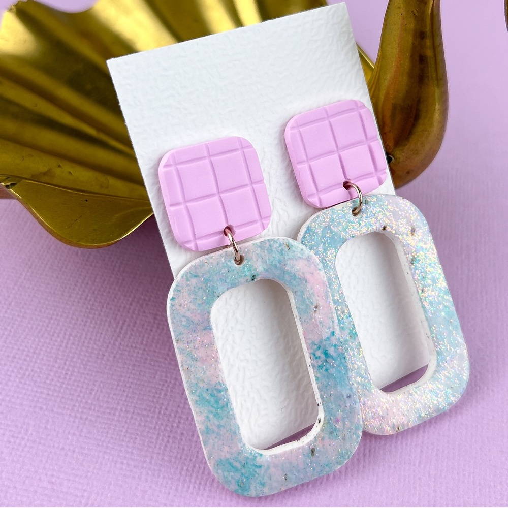 90s Sponge Paint Pattern Glitter Hoop Handmade Polymer Clay Earrings